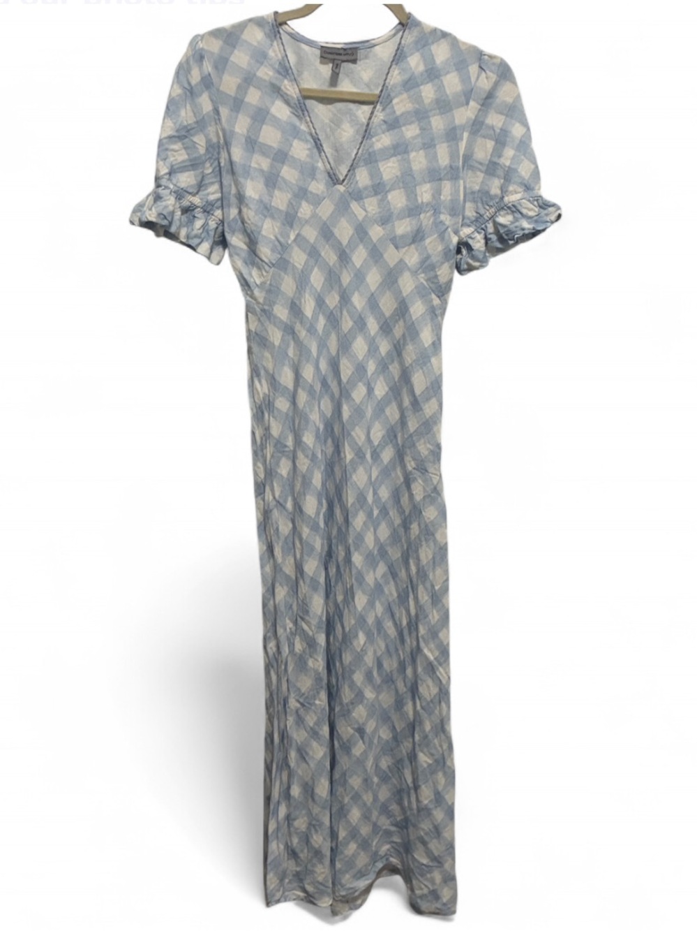 Y2K Conditions Apply Light Blue and White Gingham V-Neck Maxi Dress